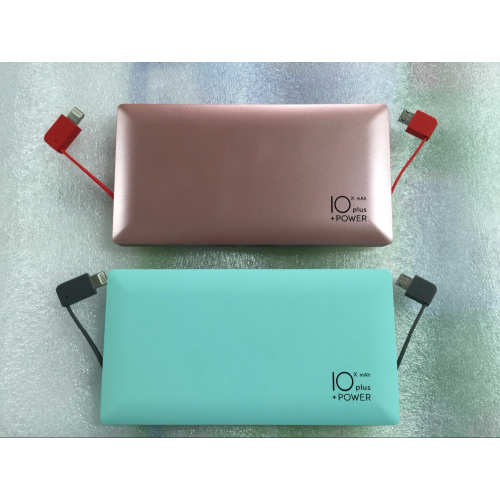 2017 newest power bank 10000mAh with 4 outputs and 2 built-in cables